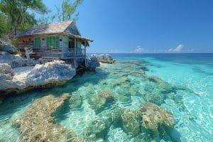 Hidden cove at a beach in Nassau Bahamas